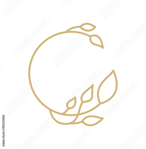 Flower frame logo line design with place for text. Vector template elegant element in trendy linear style. abstract emblem for floral shops or studios, wedding florists, creators of custom floral