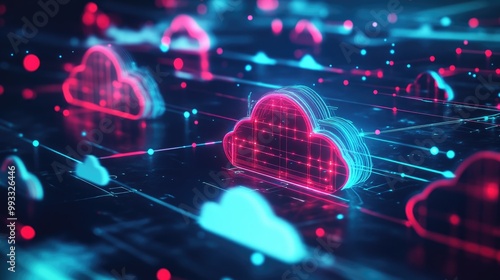 Wallpaper Mural Abstract illustration of cloud computing showcasing the transfer of large data through interconnected networks in a futuristic digital technology environment Torontodigital.ca