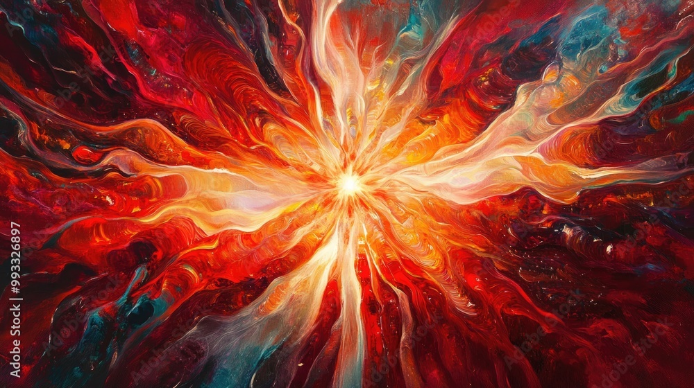 Vibrant energy waves radiating from a bright red center Vibrant energy waves radiating from a bright red center