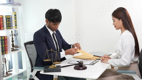 Wallpaper Mural Two male and female lawyers discussing contracts and agreement concepts. Lawyers in consultation with clients Talk about real estate and financial law Torontodigital.ca