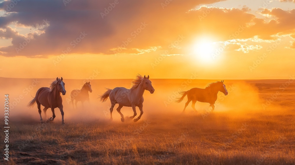 herds of horses gallop across the field herds of horses gallop across the field