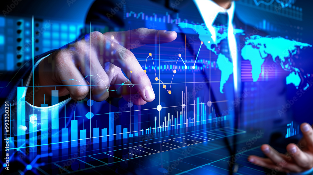 Businessman Analyzing Global Market Data Businessman Analyzing Global Market Data
