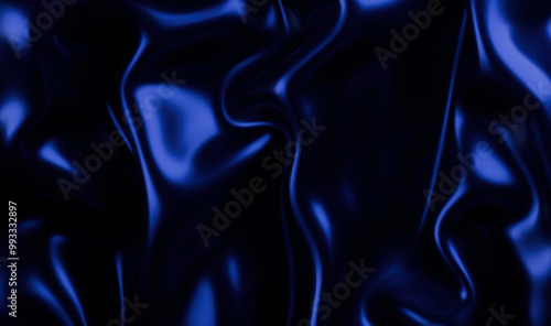 Rich Midnight Blue Satin Fabric with Dramatic Shadows and Highlights photo