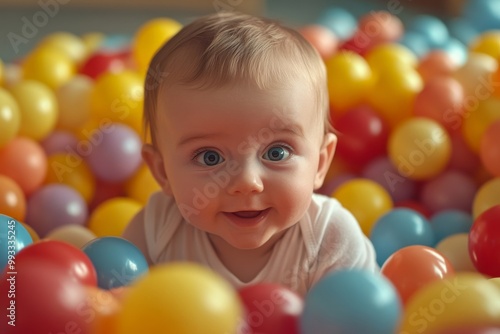 A baby is playing in a ball pit, Generative AI