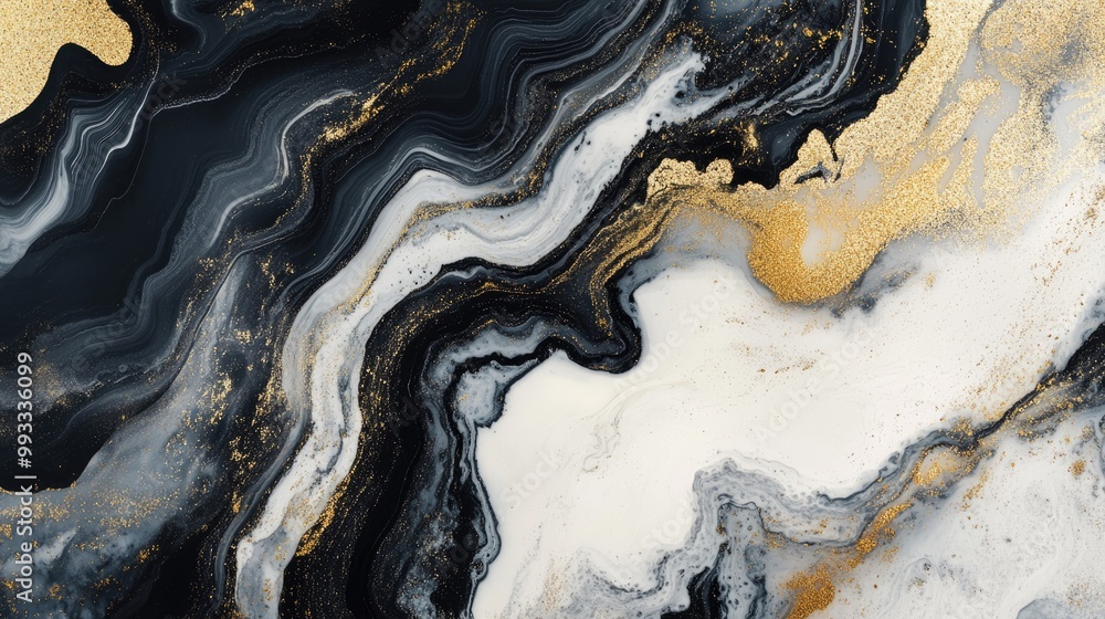 Abstract marble texture featuring a blend of white black and gold tones in a liquid ink art style on paper Abstract marble texture featuring a blend of white black and gold tones in a liquid ink art style on paper