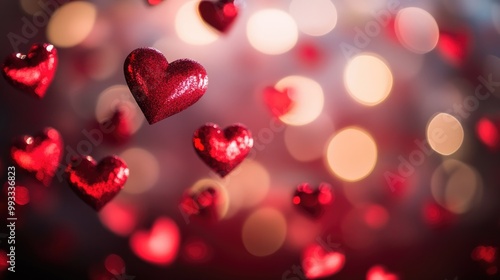 Valentine s Day backdrop featuring red hearts and soft bokeh lighting