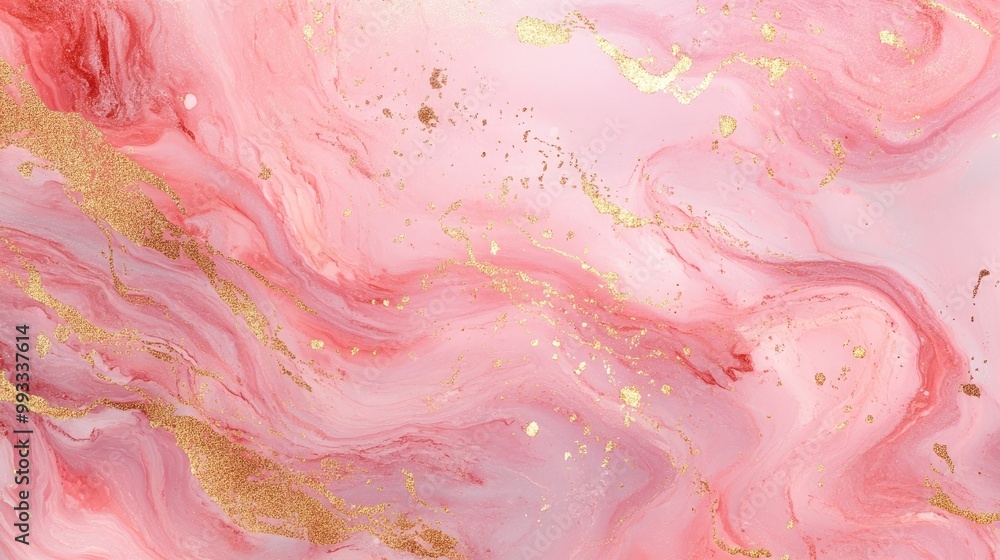 Abstract pink marble texture featuring golden splashes creating a luxurious backdrop Abstract pink marble texture featuring golden splashes creating a luxurious backdrop
