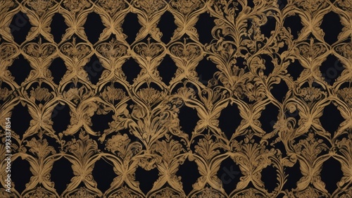 Black gold aisley pattern fabric background photo