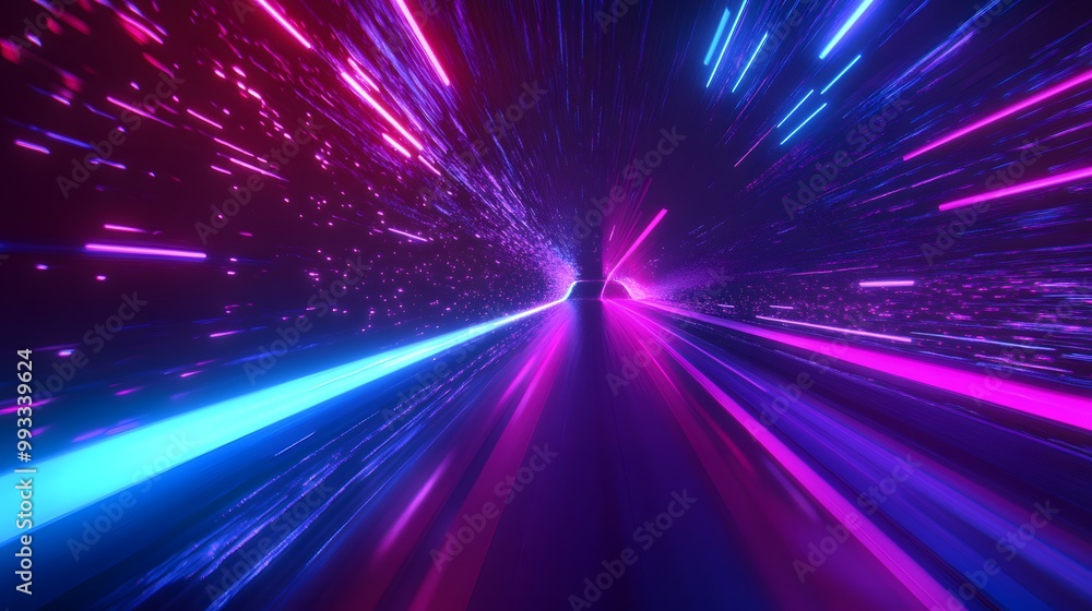 Abstract Neon Lights Tunnel with Purple and Blue Glowing Stripes Abstract Neon Lights Tunnel with Purple and Blue Glowing Stripes