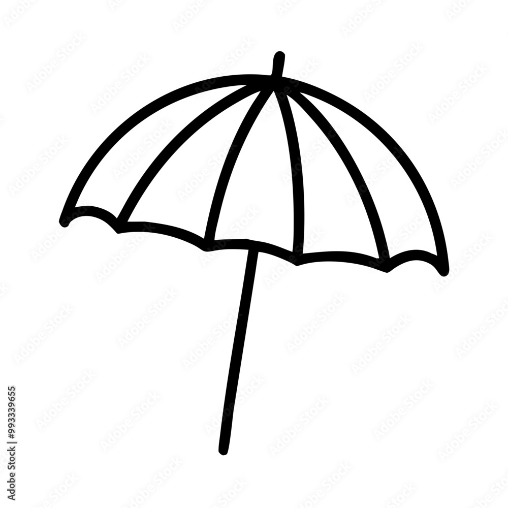 Beach umbrella icon, black and white, summer vacation symbol in simple outline Beach umbrella icon, black and white, summer vacation symbol in simple outline