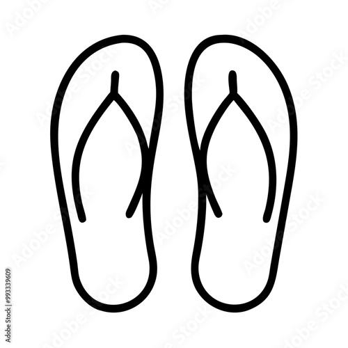 Flip flops icon, black and white, beachwear and summer symbol in simple outline