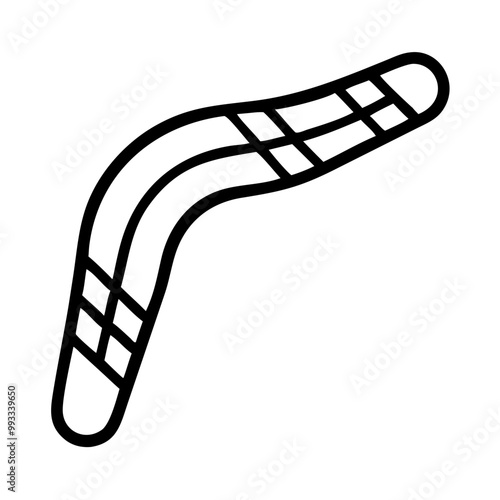 Boomerang icon, black and white, traditional Australian cultural symbol in outline style