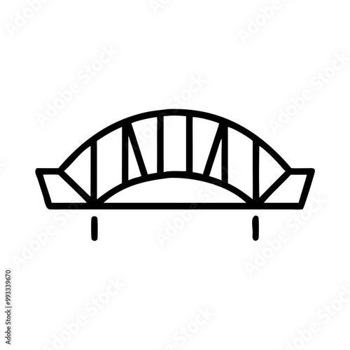 Sydney Harbour Bridge icon, black and white, Australian landmark in outline style