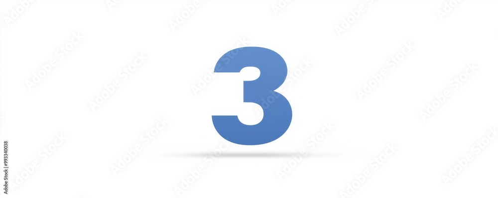 Minimalistic graphic of a blue number three on a white background for design and digital media projects Minimalistic graphic of a blue number three on a white background for design and digital media projects