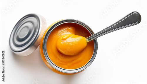 Open Can of Baby Food with Spoon