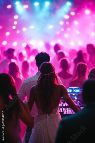 Capturing the Magic of a Vibrant Wedding Dance Party Under Colorful Lights