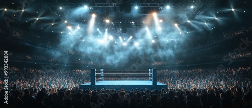 Boxing Ring with Crowd of Spectators and Stage Lights -  Fight Night Concept photo