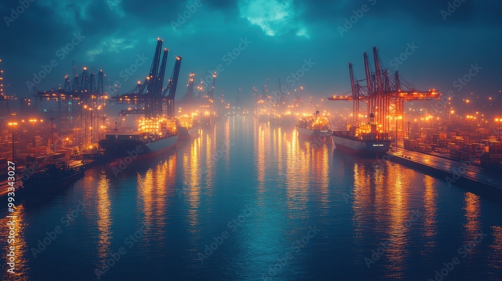Nighttime View of a Busy Container Port Nighttime View of a Busy Container Port