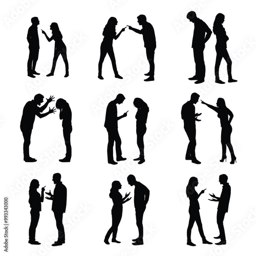 Silhouette of an angry and arguing couple