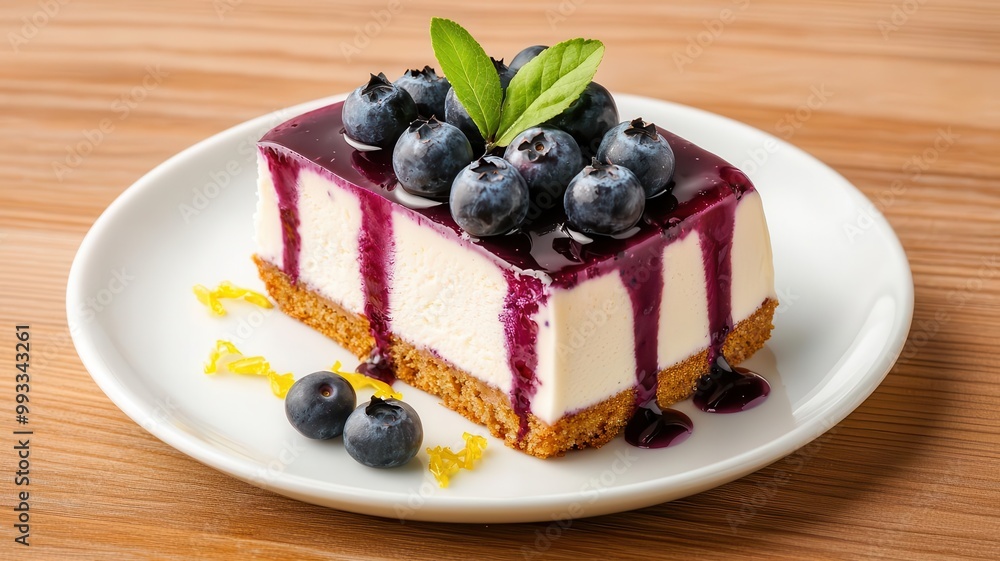 Lemon and blueberry ice cream cake slice, served with fresh blueberries, lemon zest, and a drizzle of lemon glaze for a refreshing touch, 3D illustration Lemon and blueberry ice cream cake slice, served with fresh blueberries, lemon zest, and a drizzle of lemon glaze for a refreshing touch, 3D illustration