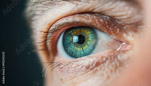 Hyper-realistic close-up of a teary eye, full of deep emotion photo