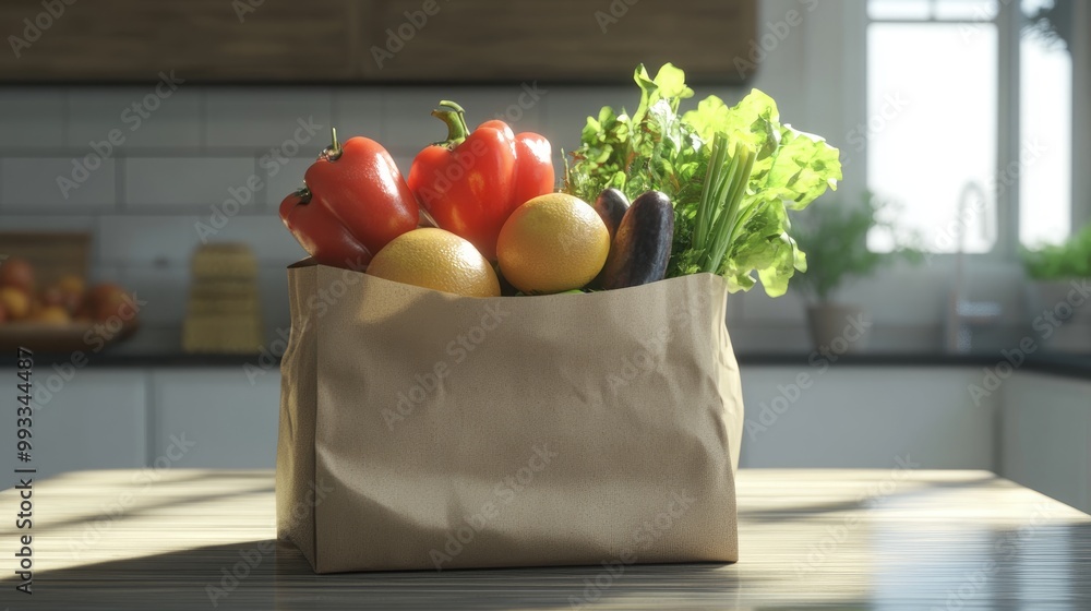 3D render of fresh food contained in a paper bag 3D render of fresh food contained in a paper bag