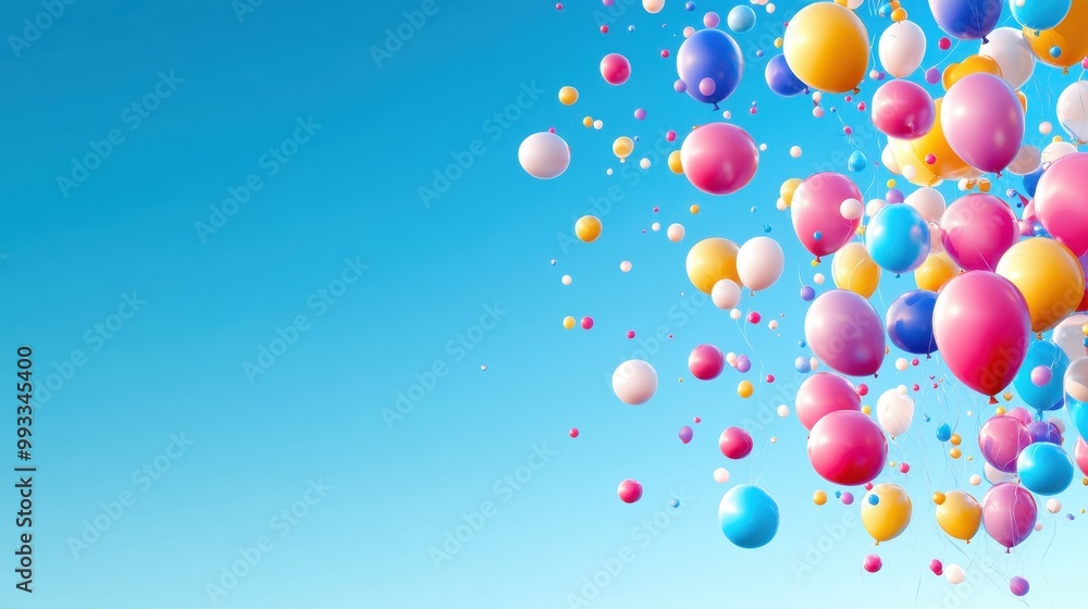 Colorful Balloons Floating in Blue Sky - Festive Party Celebration Background Colorful Balloons Floating in Blue Sky - Festive Party Celebration Background