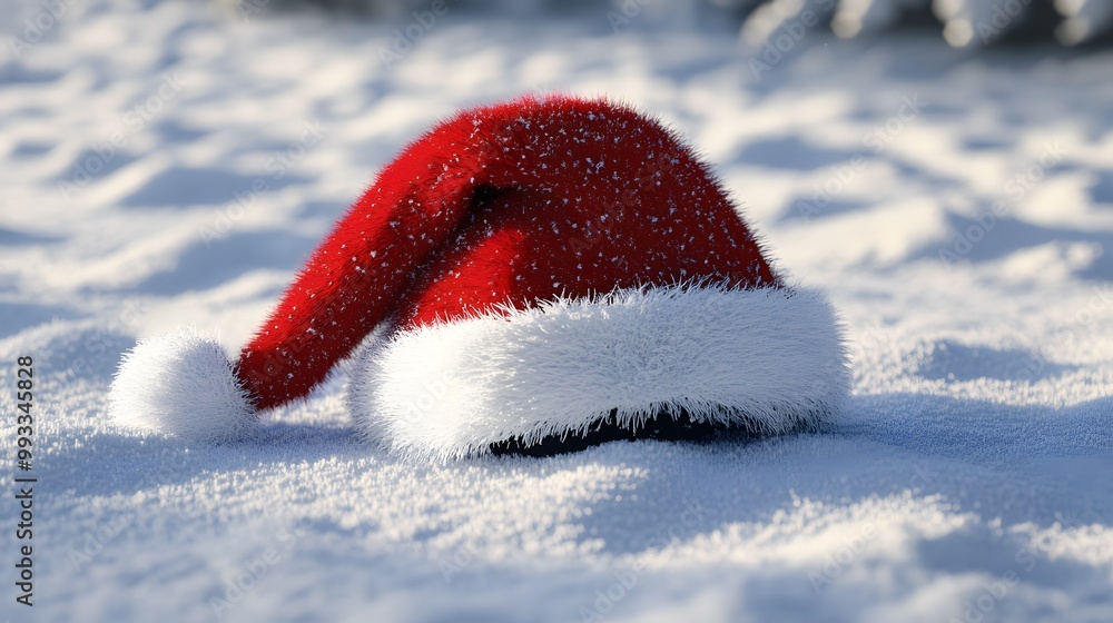 A festive red Santa hat sits charmingly on fresh white snow, perfect for celebrating the Christmas season. A festive red Santa hat sits charmingly on fresh white snow, perfect for celebrating the Christmas season.
