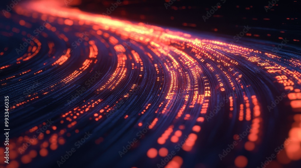 Abstract Digital Network Data Stream with Red Lights. Abstract Digital Network Data Stream with Red Lights.