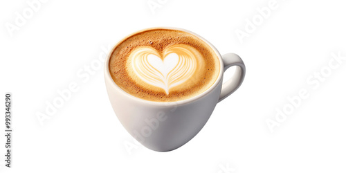 coffee cappuccino latte art heart shape foam isolated on