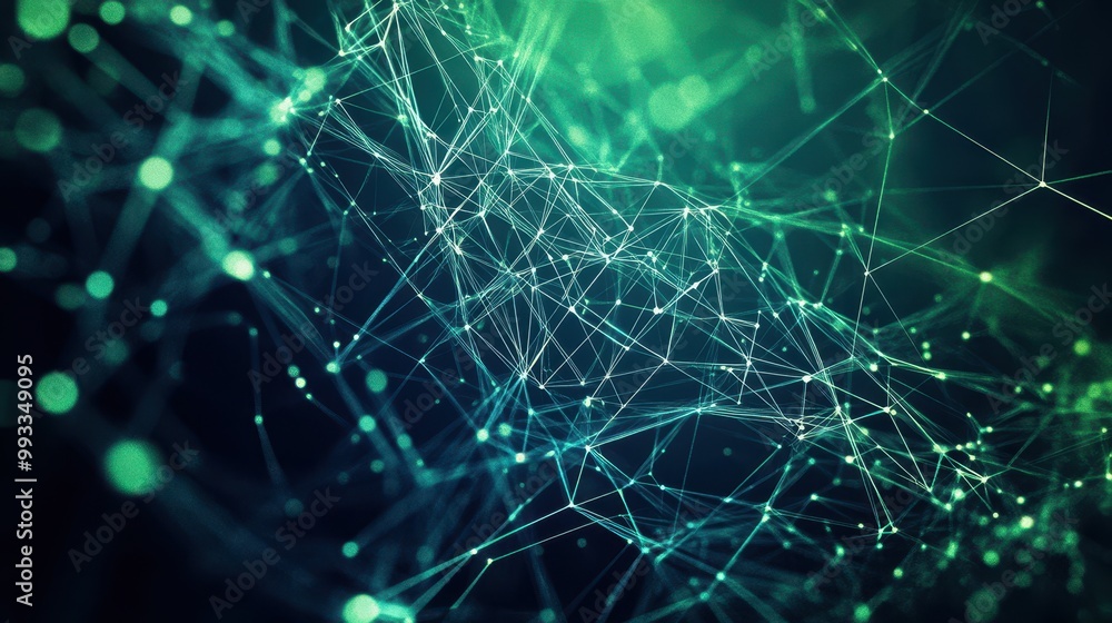 Abstract Green Network of Lines and Points on Dark Background. Abstract Green Network of Lines and Points on Dark Background.