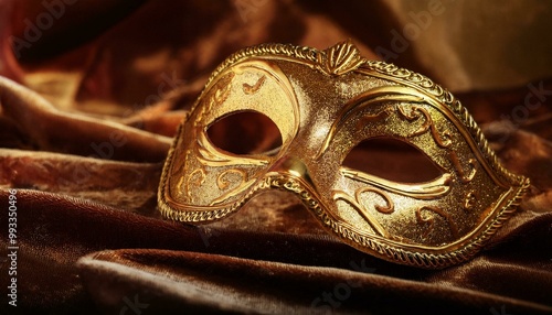 Venetian Carnival Mask with Gold Decoration on Black Background