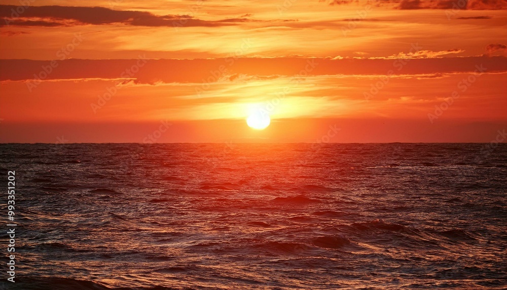 Obraz premium A serene sunset over the ocean with vibrant colors reflecting on the waves and sky