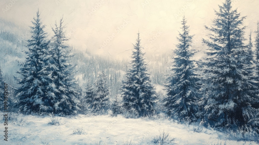 Snow laden trees in the mountain landscape Snow laden trees in the mountain landscape