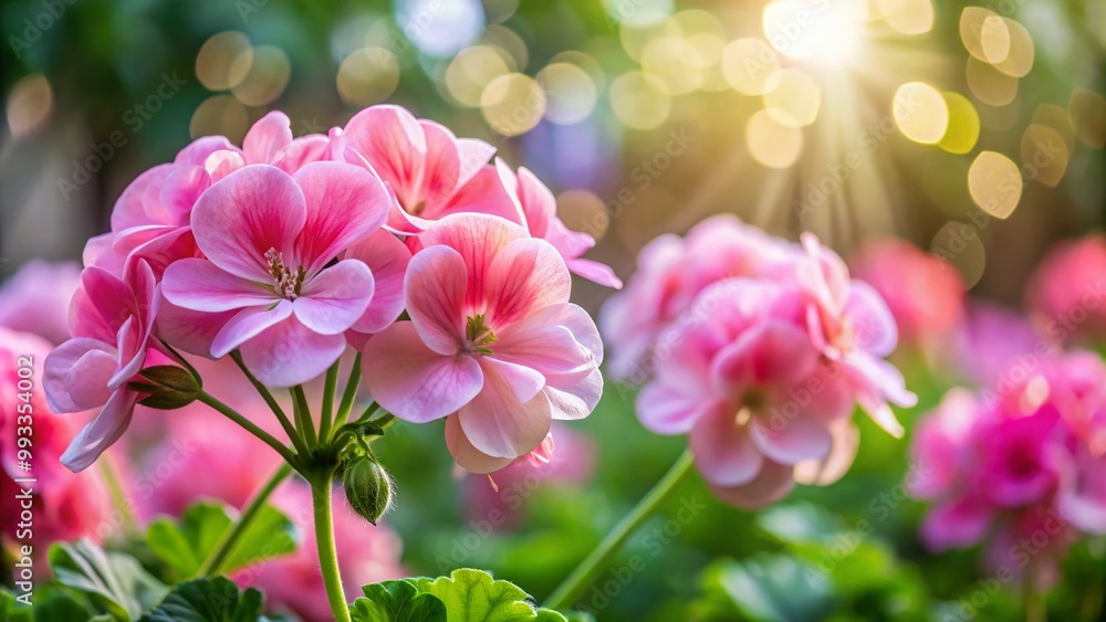 Fototapeta premium Light Pink Geraniums in Bloom, Delicate Petals Creating a Vibrant Garden Scene for Nature Lovers
