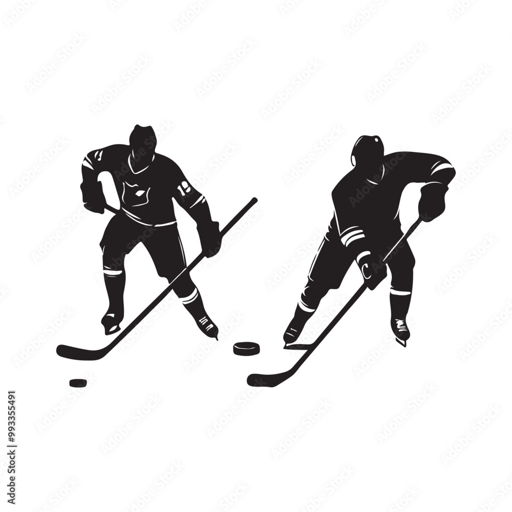 Obraz premium silhouette of people playing hockey, Playing ice hockey, Abstract silhouette of a hockey player on white background