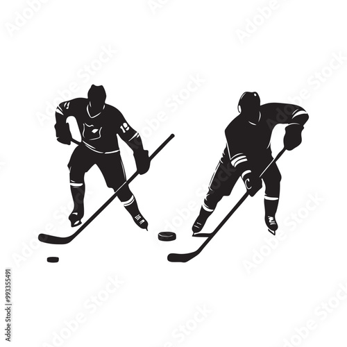 silhouette of people playing hockey, Playing ice hockey, Abstract silhouette of a hockey player on white background