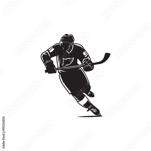 silhouette of people playing hockey, Playing ice hockey, Abstract silhouette of a hockey player on white background