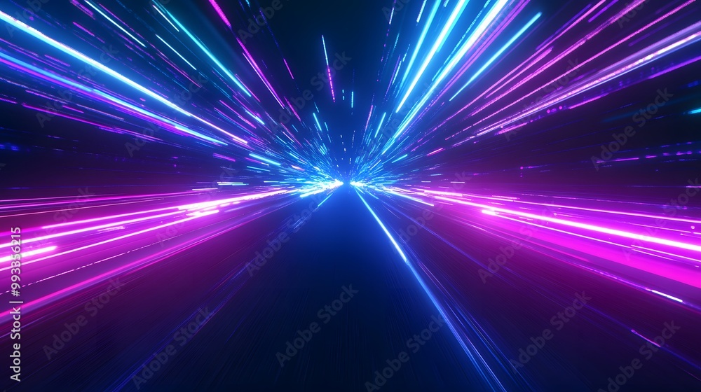 Abstract Light Trails in Neon Blue and Purple on a Black Background Abstract Light Trails in Neon Blue and Purple on a Black Background