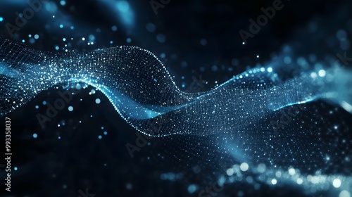 Abstract Blue Wave of Connected Glowing Dots