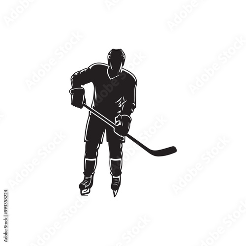 silhouette of people playing hockey, Playing ice hockey, Abstract silhouette of a hockey player on white background