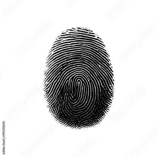 Vector black fingerprint in white  isolated. background.Fingerprint Icon, Finger Print Identity Symbol, Grunge Thumbprint Sign, Fingerprint Silhouette, ID Graphic Element, Touch Vector Illustration.