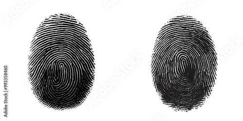 Vector black fingerprint in white  isolated. background.Fingerprint Icon, Finger Print Identity Symbol, Grunge Thumbprint Sign, Fingerprint Silhouette, ID Graphic Element, Touch Vector Illustration.