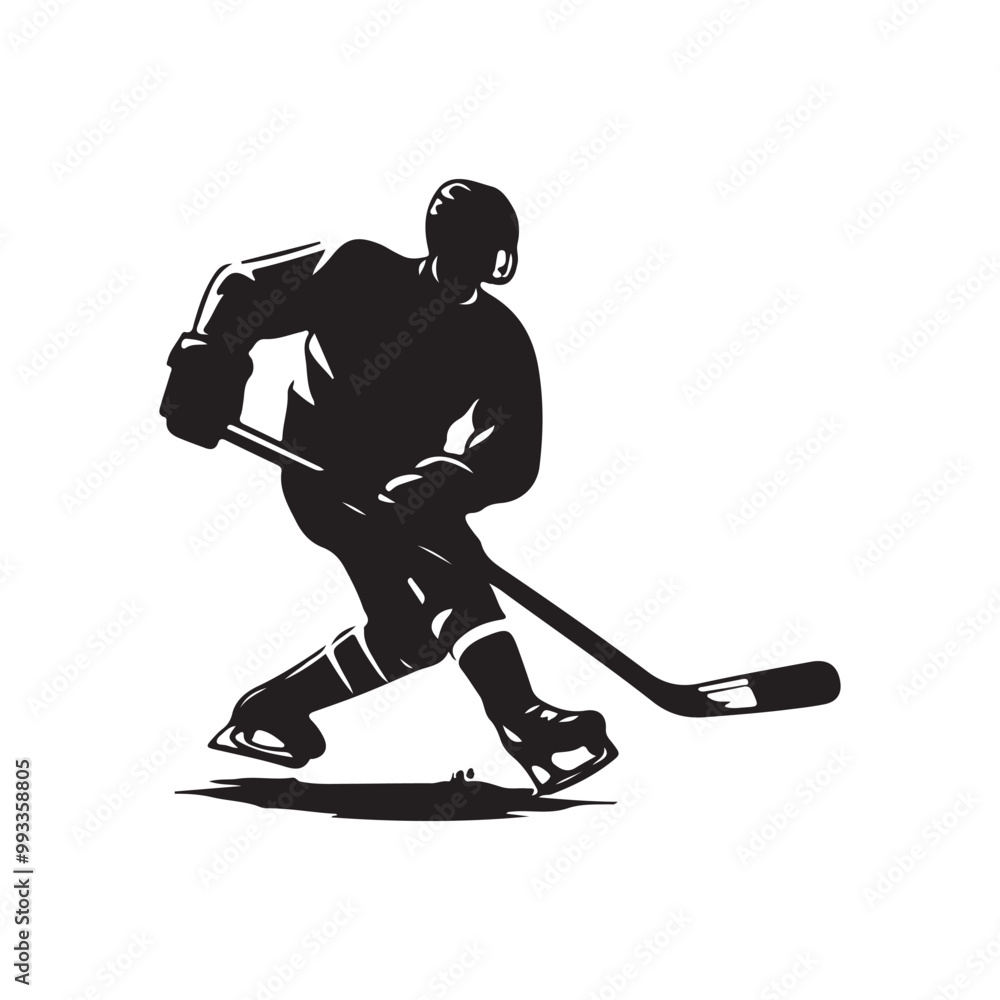 Fototapeta premium silhouette of people playing hockey, Playing ice hockey, Abstract silhouette of a hockey player on white background