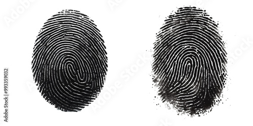 Vector black fingerprint in white  isolated. background.Fingerprint Icon, Finger Print Identity Symbol, Grunge Thumbprint Sign, Fingerprint Silhouette, ID Graphic Element, Touch Vector Illustration.