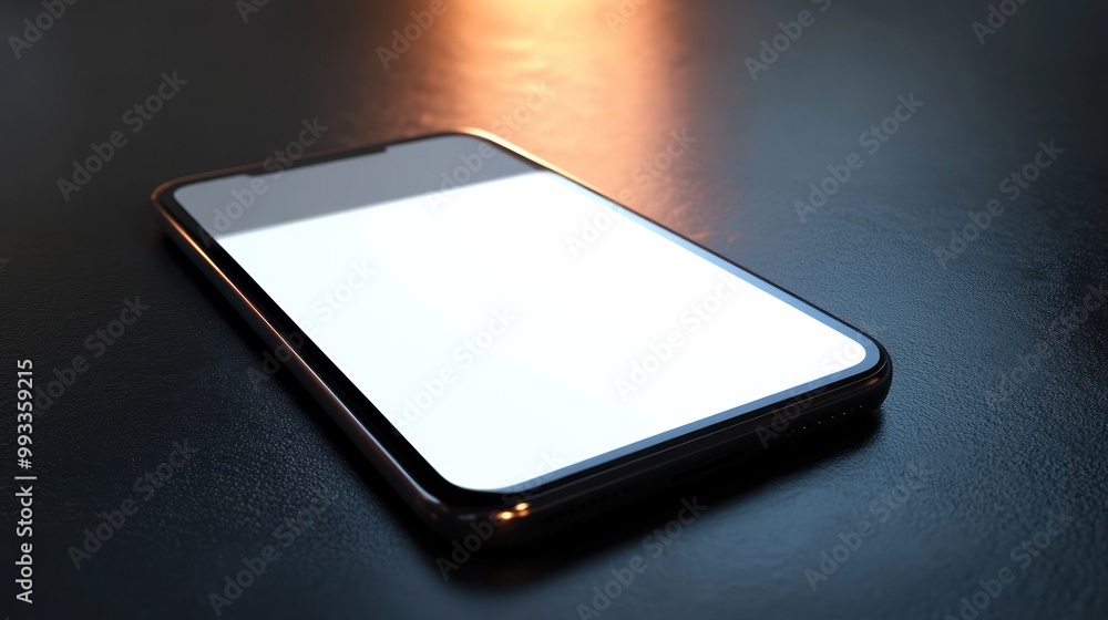 Black Smartphone with Blank Screen on Table with Soft Light. Black Smartphone with Blank Screen on Table with Soft Light.