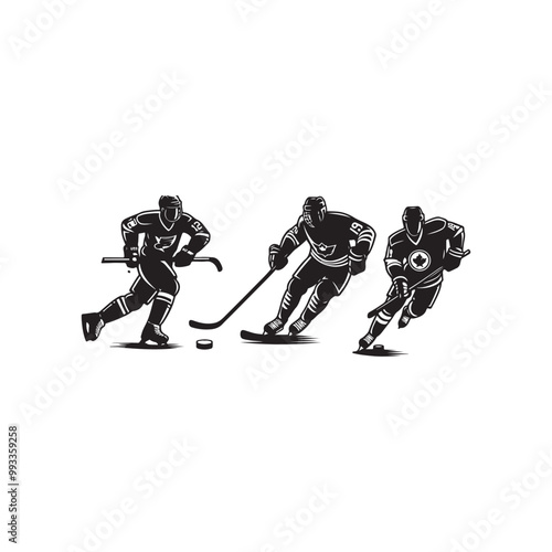 silhouette of people playing hockey, Playing ice hockey, Abstract silhouette of a hockey player on white background