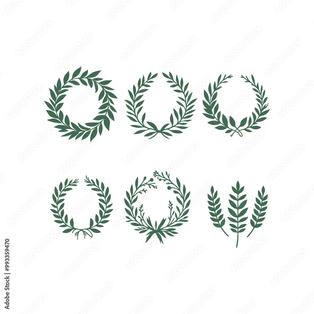 Obraz premium Set of wreaths and branches with leaves Hand drawing vector art illustration