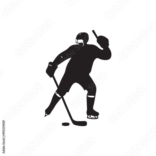 silhouette of people playing hockey, Playing ice hockey, Abstract silhouette of a hockey player on white background