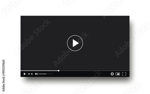 Video player interface design mockup template. Full frame multimedia player interface to blog channel.